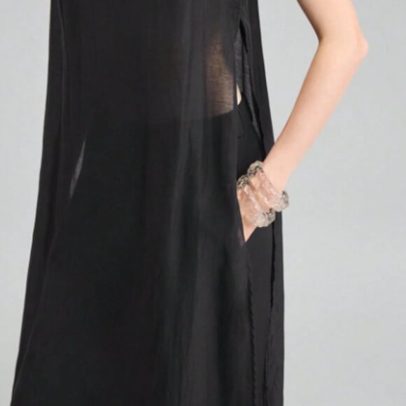 Black See Through Top Cover Up Shirt Size: Medium - Picture 3 of 8